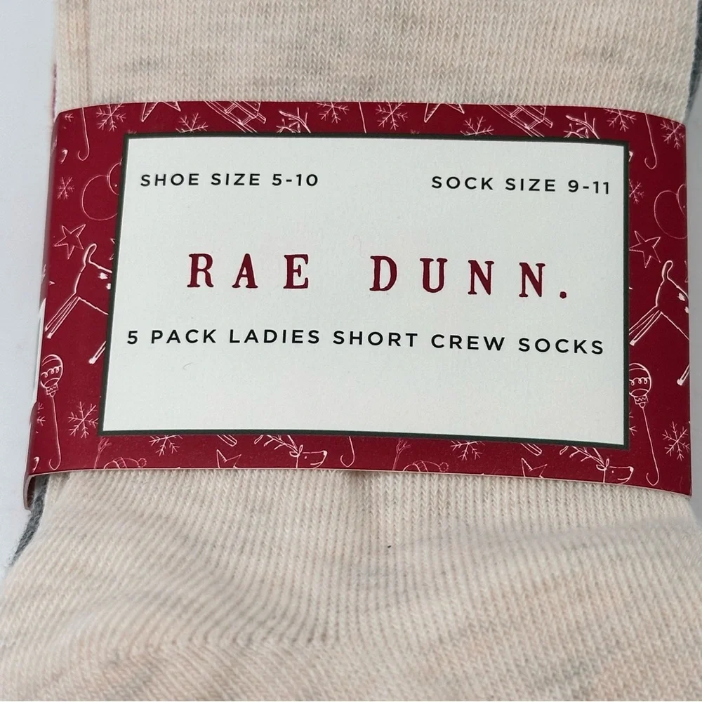 Rae Dunn 5-pack Ladies Short Crew Socks Holiday Christmas Limited Edition